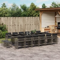  17 Piece Garden Dining Set with Cushions Grey Poly Rattan