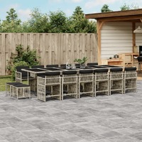  17 Piece Garden Dining Set with Cushions Light Grey Poly Rattan