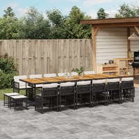 17 Piece Garden Dining Set with Cushions Black Poly Rattan