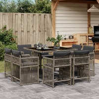  9 Piece Garden Dining Set with Cushions Grey Poly Rattan
