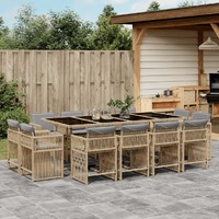  13 Piece Garden Dining Set with Cushions Mix Beige Poly Rattan