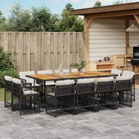  13 Piece Garden Dining Set with Cushions Black Poly Rattan
