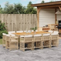  13 Piece Garden Dining Set with Cushions Beige Poly Rattan