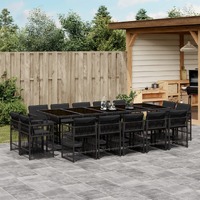  15 Piece Garden Dining Set with Cushions Black Poly Rattan