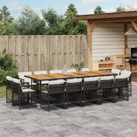  15 Piece Garden Dining Set with Cushions Black Poly Rattan