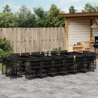  17 Piece Garden Dining Set with Cushions Black Poly Rattan