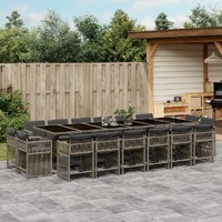  17 Piece Garden Dining Set with Cushions Grey Poly Rattan