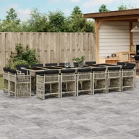  17 Piece Garden Dining Set with Cushions Light Grey Poly Rattan
