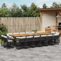  17 Piece Garden Dining Set with Cushions Black Poly Rattan