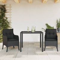  3 Piece Garden Dining Set with Cushions Black Poly Rattan