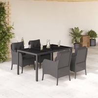  5 Piece Garden Dining Set with Cushions Black Poly Rattan