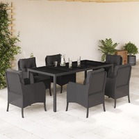  7 Piece Garden Dining Set with Cushions Black Poly Rattan