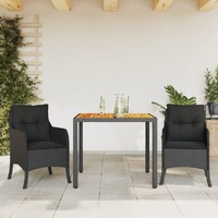  3 Piece Garden Dining Set with Cushions Black Poly Rattan