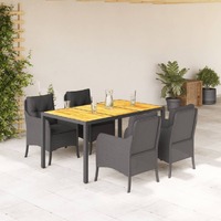  5 Piece Garden Dining Set with Cushions Black Poly Rattan