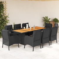  9 Piece Garden Dining Set with Cushions Black Poly Rattan