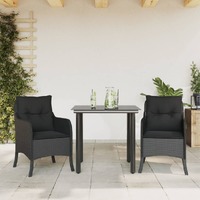  3 Piece Garden Dining Set with Cushions Black Poly Rattan