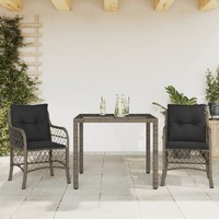  3 Piece Bistro Set with Cushions Grey Poly Rattan