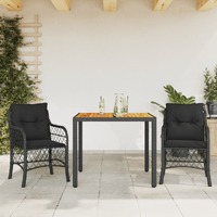  3 Piece Bistro Set with Cushions Black Poly Rattan