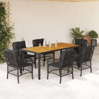  7 Piece Garden Dining Set with Cushions Black Poly Rattan