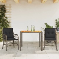  3 Piece Bistro Set with Cushions Grey Poly Rattan
