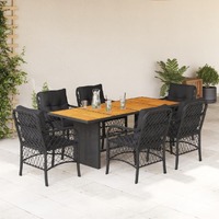  7 Piece Garden Dining Set with Cushions Black Poly Rattan