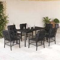  7 Piece Garden Dining Set with Cushions Black Poly Rattan