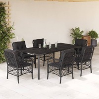  7 Piece Garden Dining Set with Cushions Black Poly Rattan