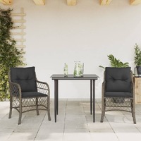  3 Piece Bistro Set with Cushions Grey Poly Rattan