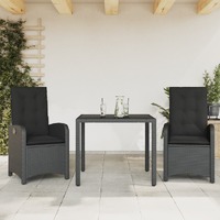  3 Piece Garden Dining Set with Cushions Black Poly Rattan