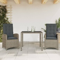  3 Piece Garden Dining Set with Cushions Grey Poly Rattan