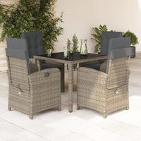 5 Piece Garden Dining Set with Cushions Grey Poly Rattan