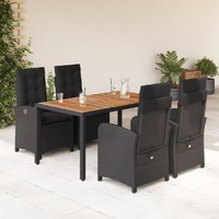  5 Piece Garden Dining Set with Cushions Black Poly Rattan