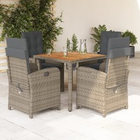  5 Piece Garden Dining Set with Cushions Grey Poly Rattan