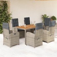  7 Piece Garden Dining Set with Cushions Grey Poly Rattan