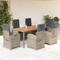 7 Piece Garden Dining Set with Cushions Grey Poly Rattan