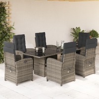 7 Piece Garden Dining Set with Cushions Grey Poly Rattan