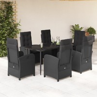  7 Piece Garden Dining Set with Cushions Black Poly Rattan
