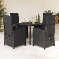  5 Piece Garden Dining Set with Cushions Black Poly Rattan
