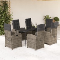  7 Piece Garden Dining Set with Cushions Grey Poly Rattan