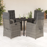  5 Piece Garden Dining Set with Cushions Grey Poly Rattan