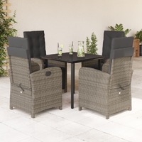  5 Piece Garden Dining Set with Cushions Grey Poly Rattan