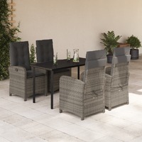  5 Piece Garden Dining Set with Cushions Grey Poly Rattan