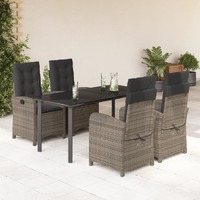  5 Piece Garden Dining Set with Cushions Grey Poly Rattan