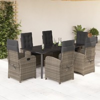  7 Piece Garden Dining Set with Cushions Grey Poly Rattan