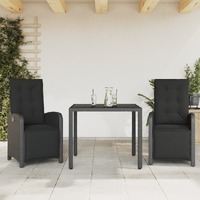 3 Piece Bistro Set with Cushions Black Poly Rattan