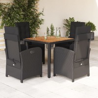  5 Piece Garden Dining Set with Cushions Black Poly Rattan