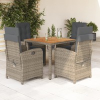  5 Piece Garden Dining Set with Cushions Grey Poly Rattan
