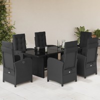  7 Piece Garden Dining Set with Cushions Black Poly Rattan