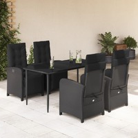  5 Piece Garden Dining Set with Cushions Black Poly Rattan
