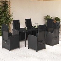  7 Piece Garden Dining Set with Cushions Black Poly Rattan